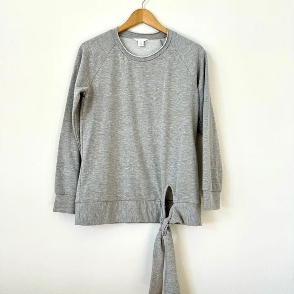 Caslon Heather Gray Crew Neck Sweater with Side Tie XS - Picture 1 of 11